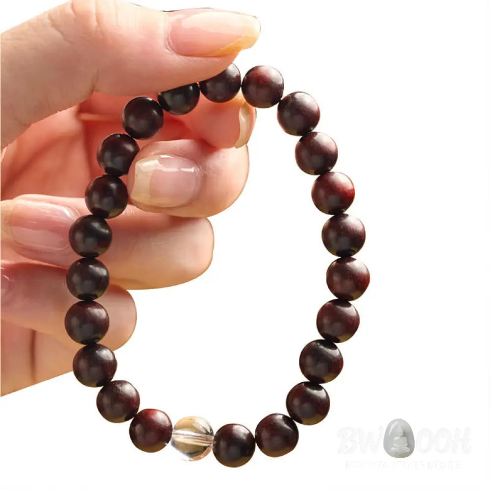 Buddha Stones Small Leaf Red Sandalwood White Crystal Protection Bracelet - BWOOOH - Small Leaf Red Sandalwood(Wrist
