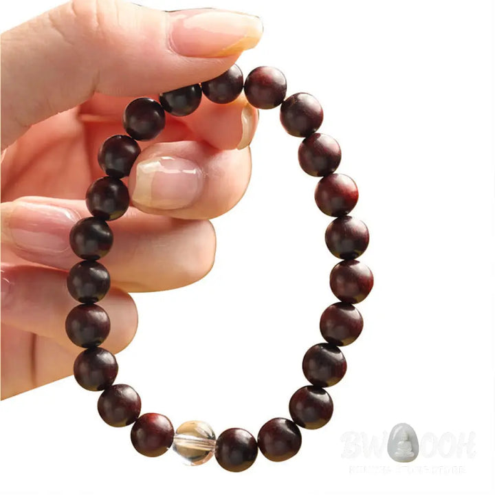 Buddha Stones Small Leaf Red Sandalwood White Crystal Protection Bracelet - BWOOOH - Small Leaf Red Sandalwood(Wrist