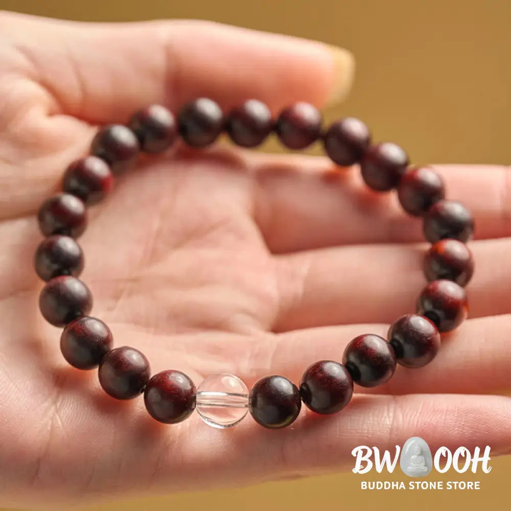 Buddha Stones Small Leaf Red Sandalwood White Crystal Protection Bracelet - BWOOOH - Small Leaf Red Sandalwood(Wrist