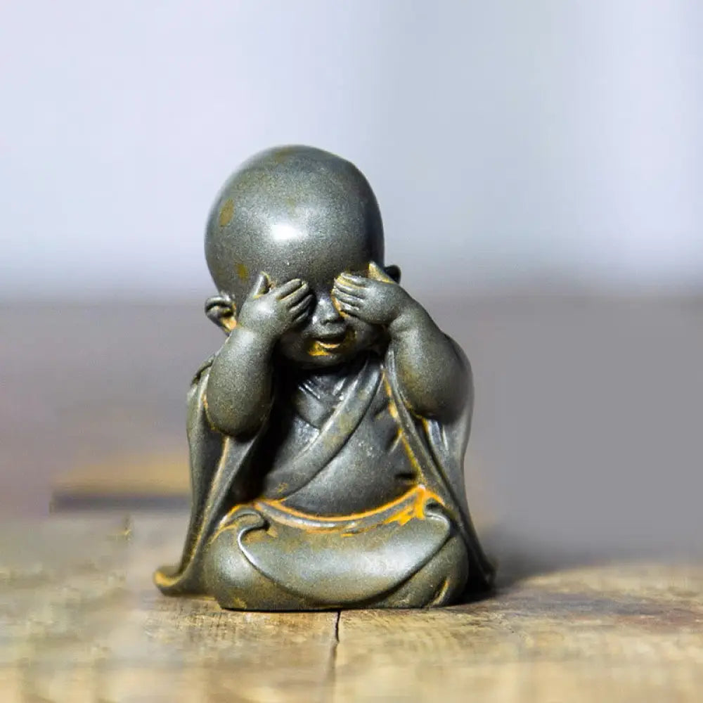 BWOOOH resin Buddha statue - Small Meditating Monk Iron Powder R