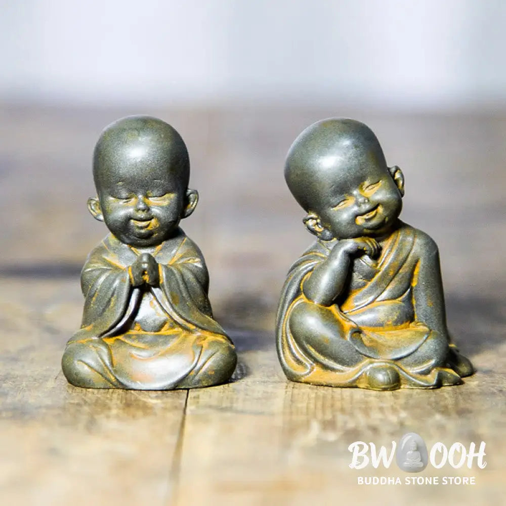 BWOOOH resin Buddha statue - Small Meditating Monk Iron Powder R