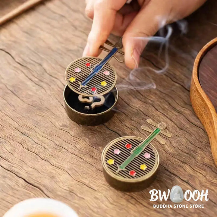 BWOOOH copper incense burner - Small Mini Gourd Fan Pipa Copper Al