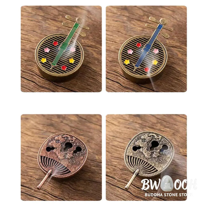 BWOOOH copper incense burner - Small Mini Gourd Fan Pipa Copper Al