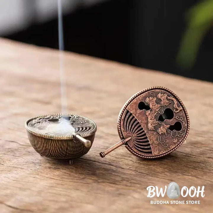 BWOOOH copper incense burner - Small Mini Gourd Fan Pipa Copper Al
