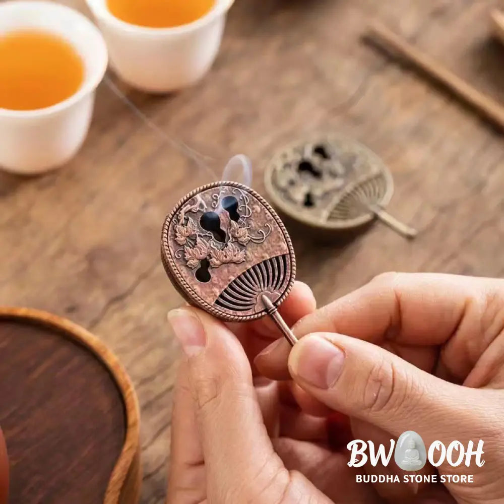 BWOOOH copper incense burner - Small Mini Gourd Fan Pipa Copper Al