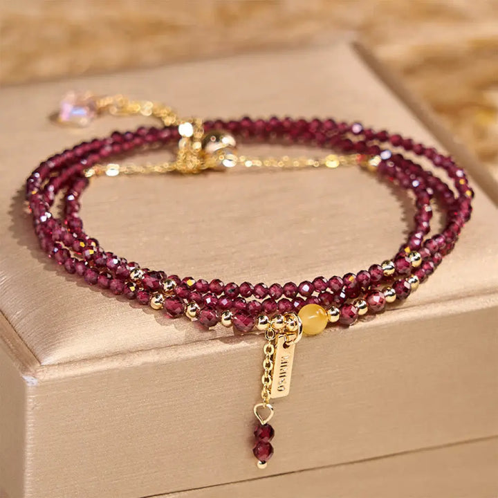 BWOOOH Small Natural Garnet Passion Triple Wrap Bracelet — Garnet crystal healing bracelet for spiritual healing and mindf...