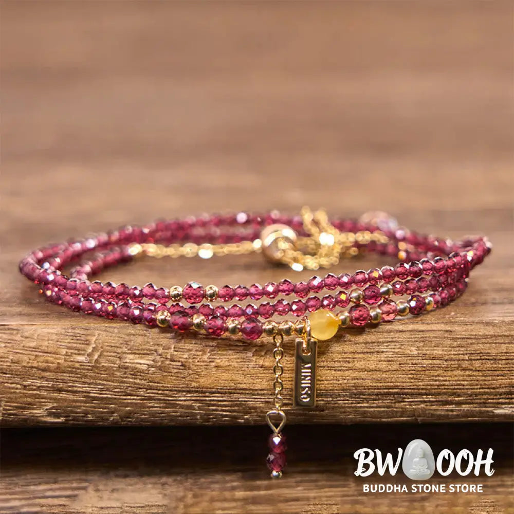 Buddha Stones Small Natural Garnet Passion Triple Wrap Bracelet - BWOOOH - Garnet(Wrist Circumference:15-16cm)