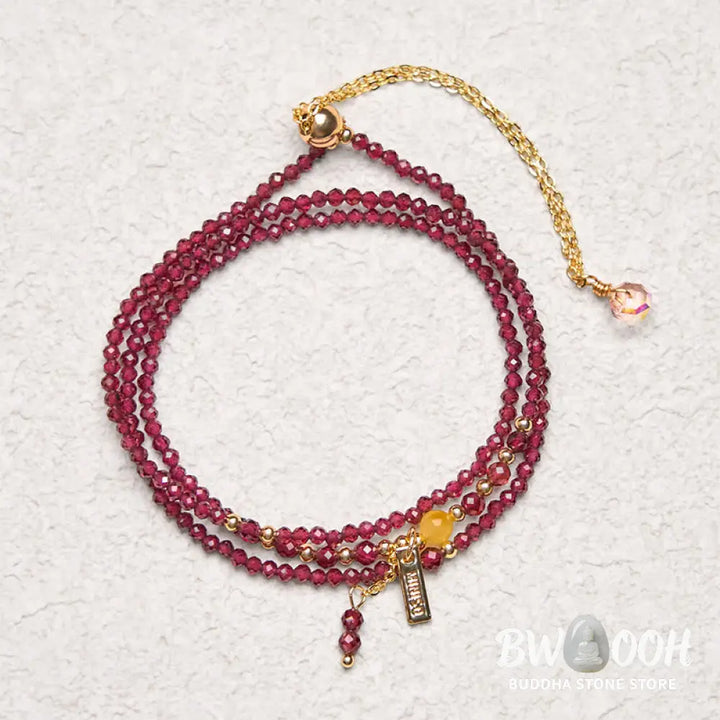 Buddha Stones Small Natural Garnet Passion Triple Wrap Bracelet - BWOOOH - Garnet(Wrist Circumference:15-16cm)