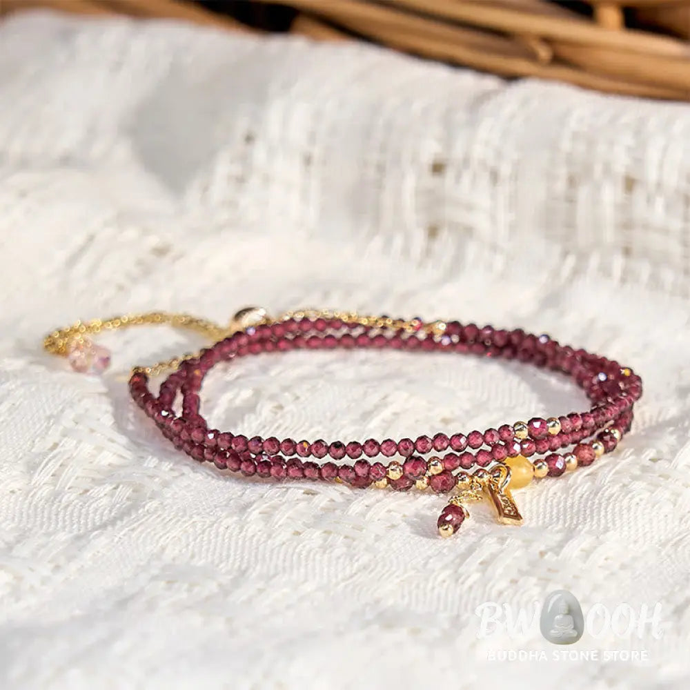 Buddha Stones Small Natural Garnet Passion Triple Wrap Bracelet - BWOOOH - Garnet(Wrist Circumference:15-16cm)