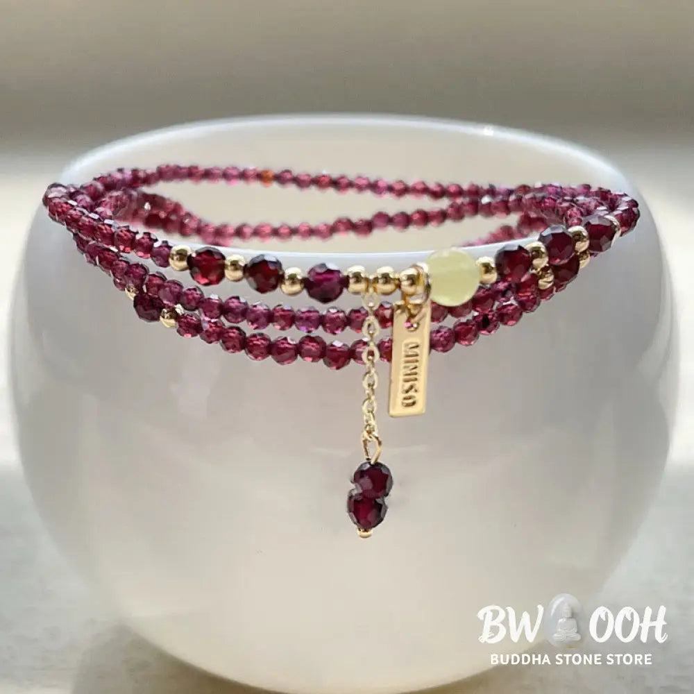 Buddha Stones Small Natural Garnet Passion Triple Wrap Bracelet - BWOOOH - Garnet(Wrist Circumference:15-16cm)