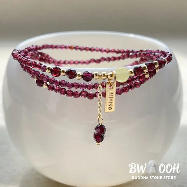 Buddha Stones Small Natural Garnet Passion Triple Wrap Bracelet - BWOOOH - Garnet(Wrist Circumference:15-16cm)