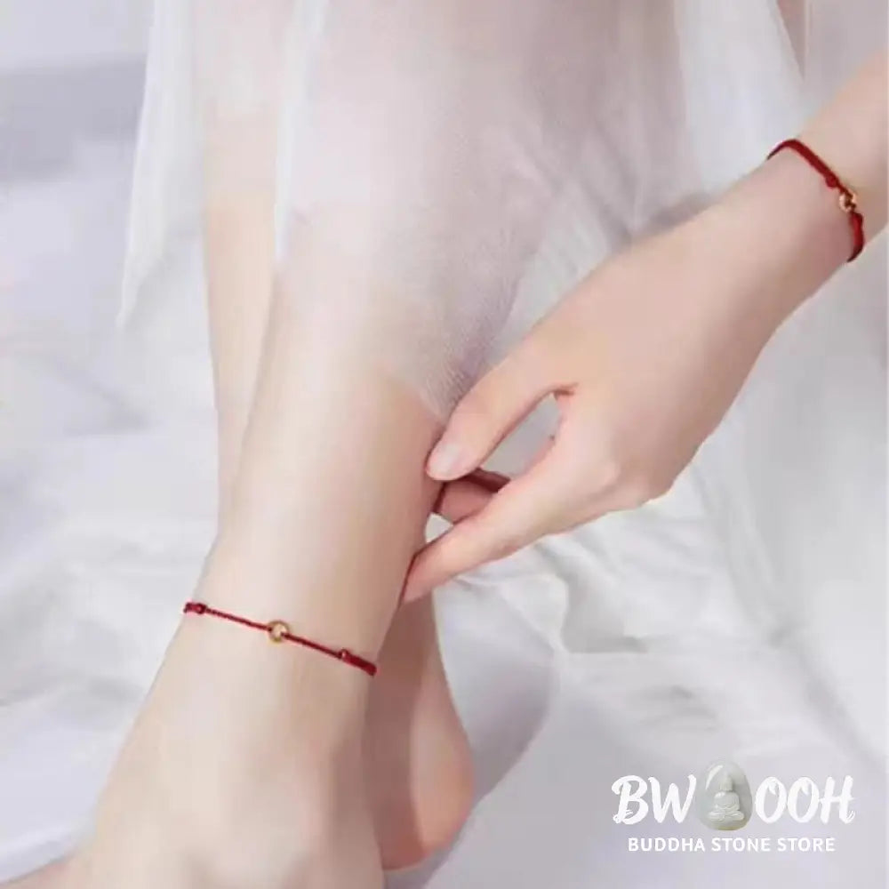 Buddha Stones Small Peace Buckle Braided String Adjustable Connection Bracelet Anklet - Bracelet Anklet
