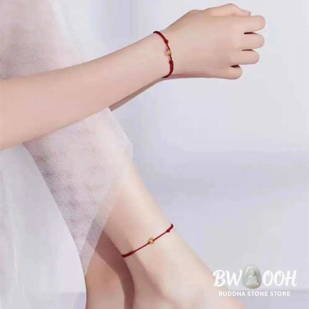 Buddha Stones Small Peace Buckle Braided String Adjustable Connection Bracelet Anklet - Bracelet Anklet