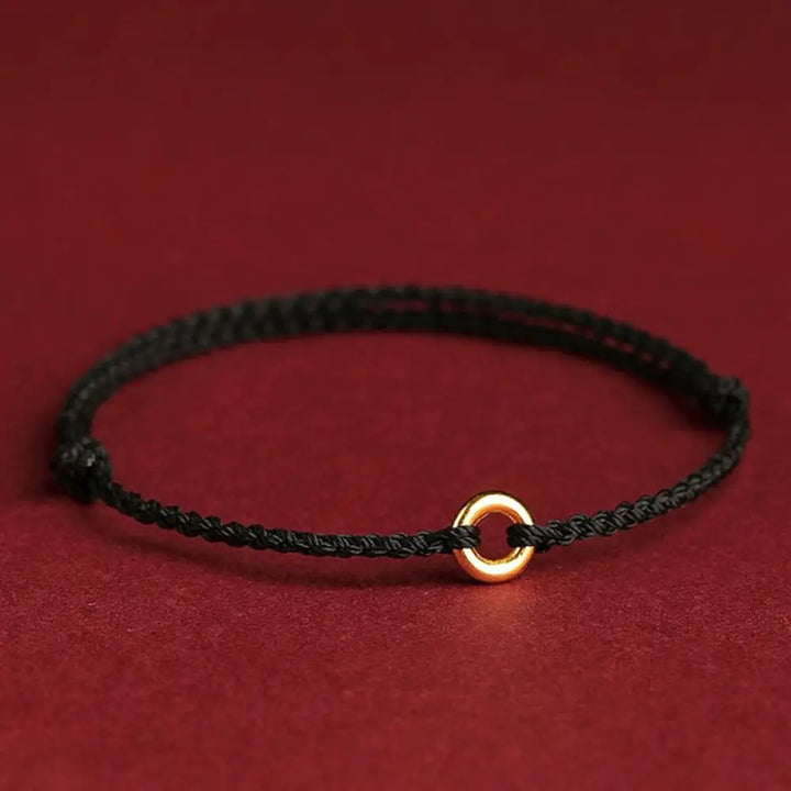 Buddha Stones Small Peace Buckle Braided String Adjustable Connection Bracelet Anklet - Black Women&