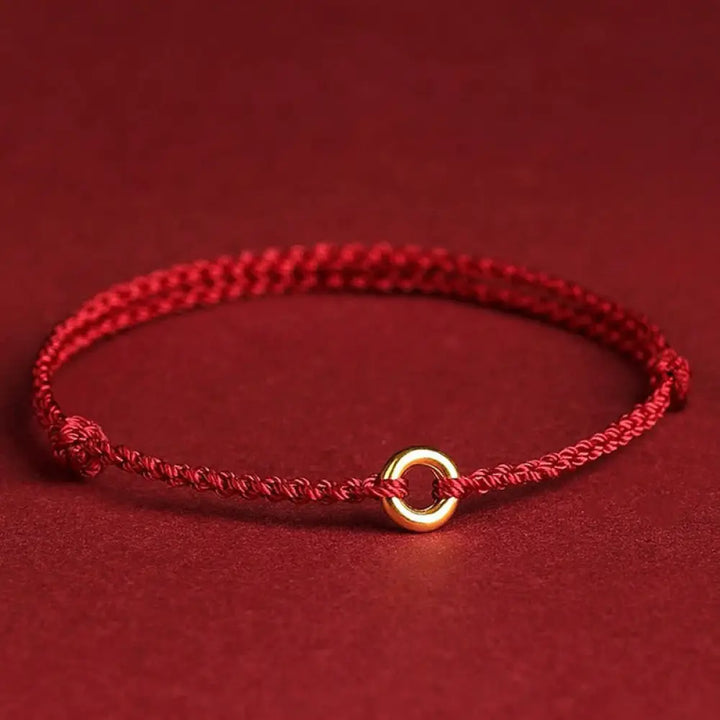 Buddha Stones Small Peace Buckle Braided String Adjustable Connection Bracelet Anklet - Red Women&