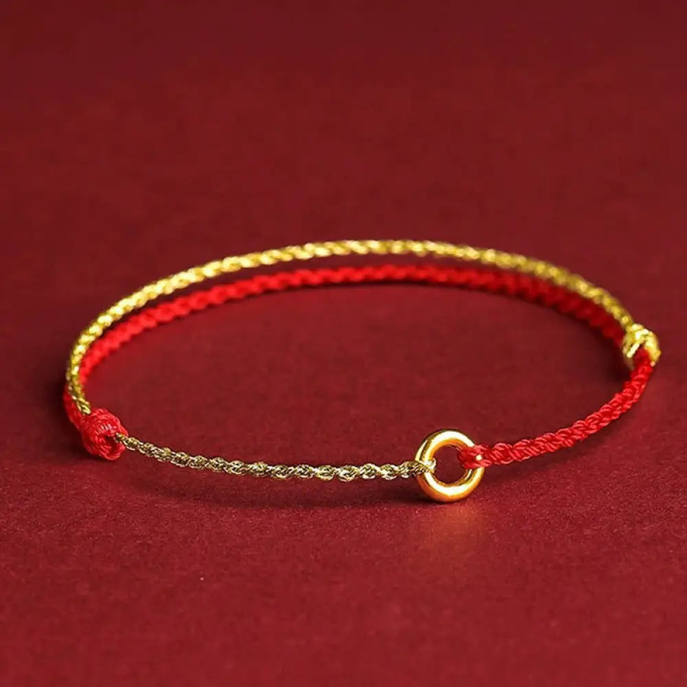 Buddha Stones Small Peace Buckle Braided String Adjustable Connection Bracelet Anklet - Yellow Red Women&