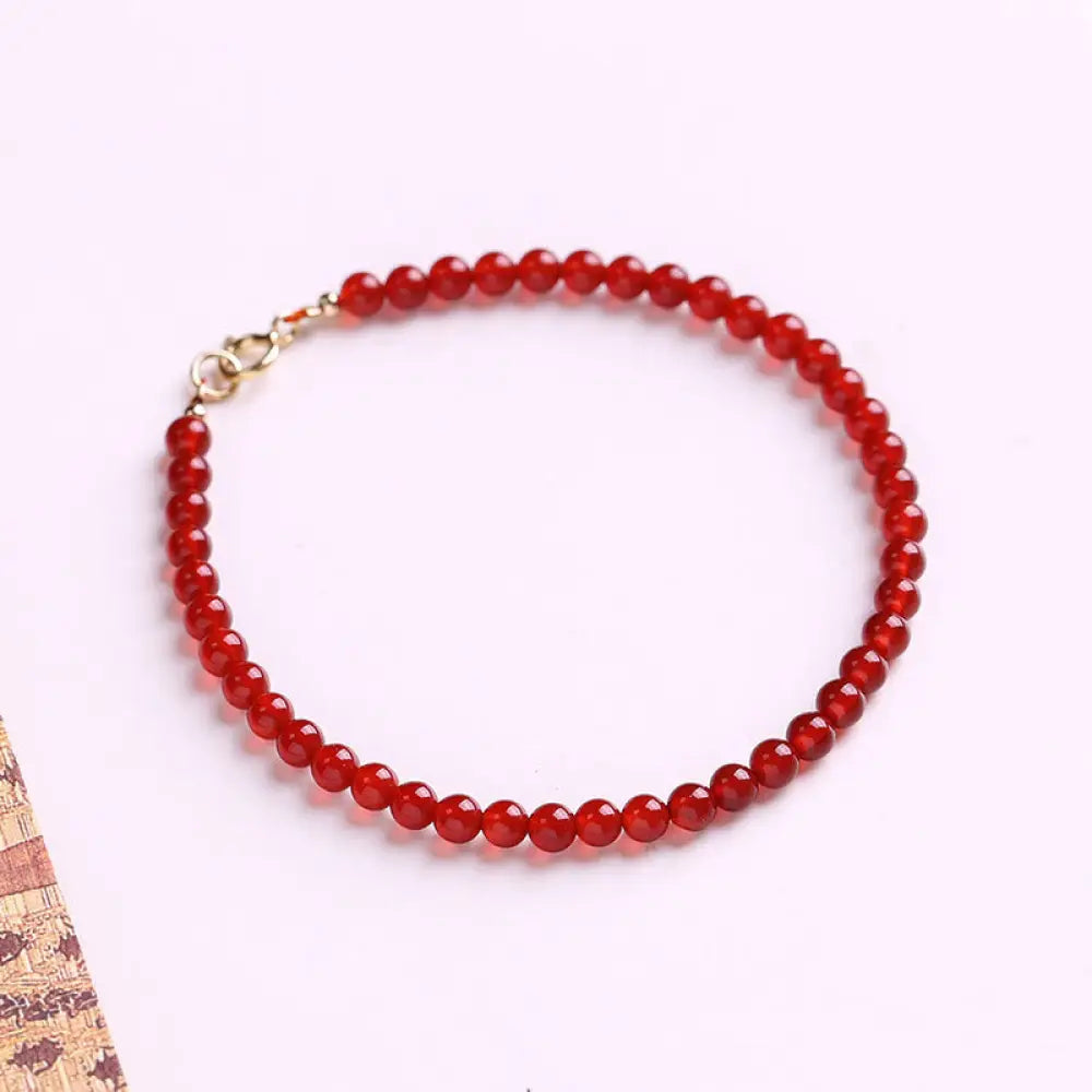 Buddha Stones Small Red Agate Ultra-thin Beads Calm Bracelet - BWOOOH - 3mm Red Agate / 15cm - Bracelet