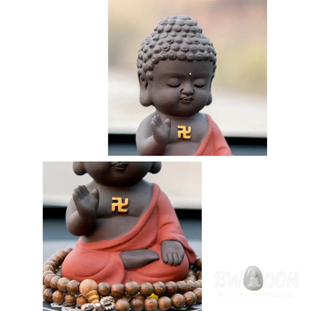 Buddha Stones Small Buddha Serenity Purple Clay Home Desk Decoration - Decorations
