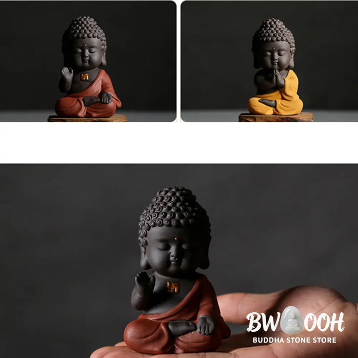 Buddha Stones Small Buddha Serenity Purple Clay Home Desk Decoration - Decorations