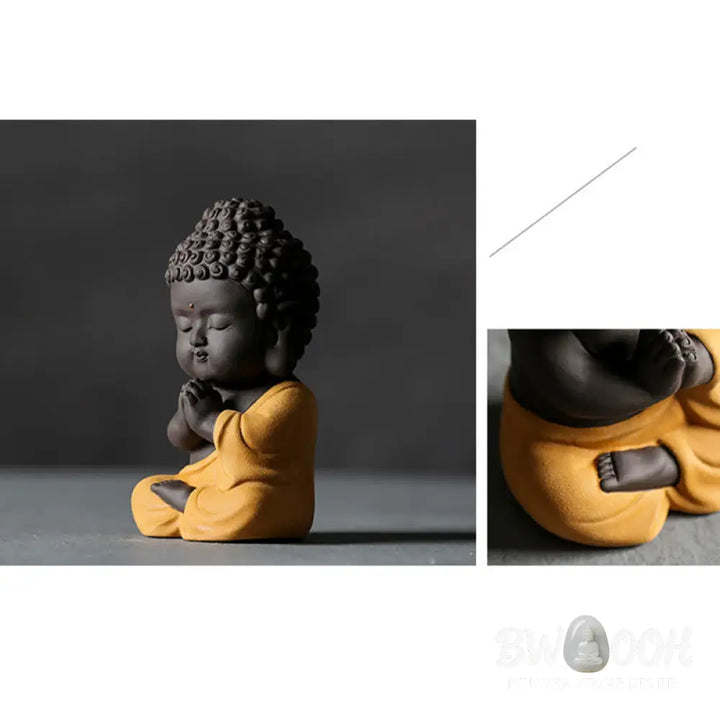 Buddha Stones Small Buddha Serenity Purple Clay Home Desk Decoration - Decorations