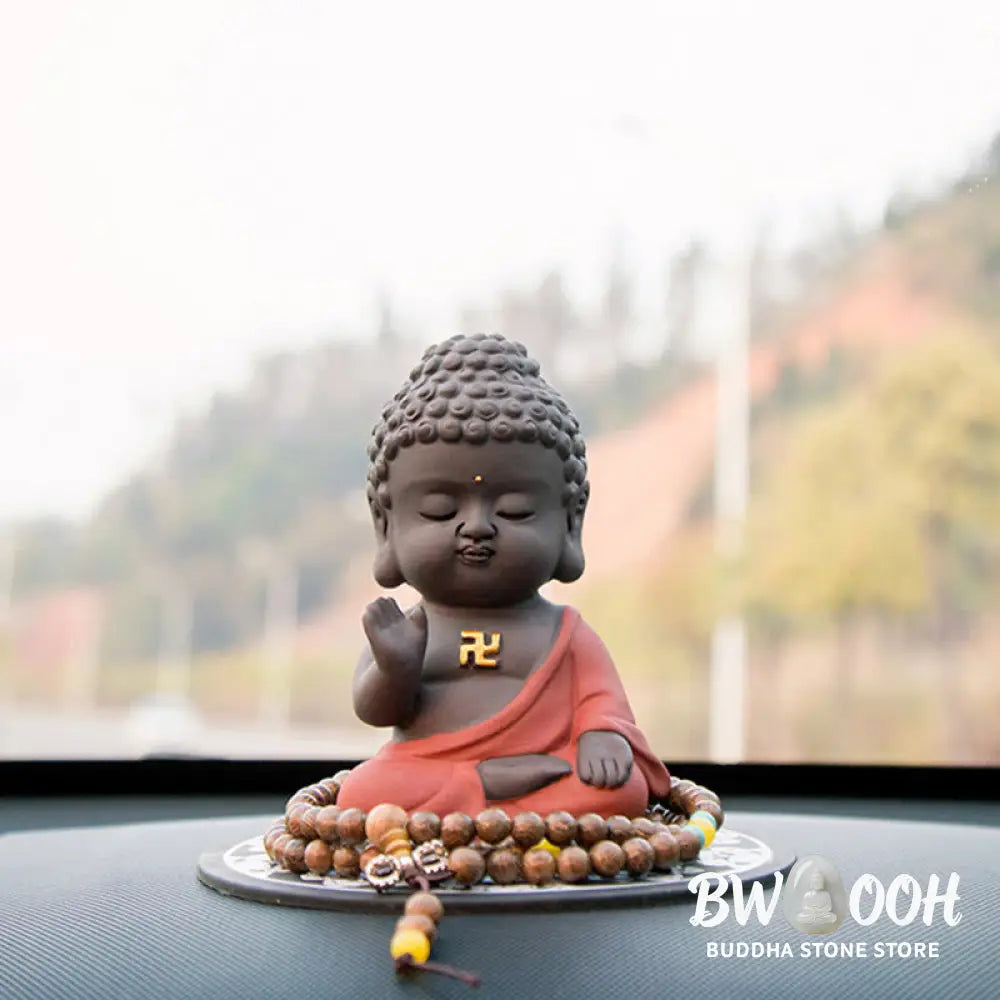 Buddha Stones Small Buddha Serenity Purple Clay Home Desk Decoration - Decorations