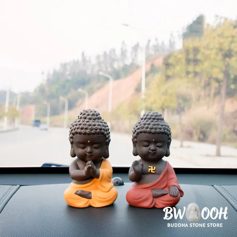 Buddha Stones Small Buddha Serenity Purple Clay Home Desk Decoration - Decorations