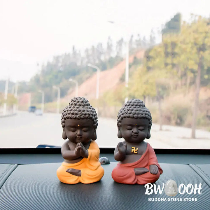 Buddha Stones Small Buddha Serenity Purple Clay Home Desk Decoration - Decorations