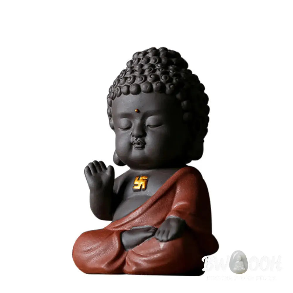Buddha Stones Small Buddha Serenity Purple Clay Home Desk Decoration - Decorations