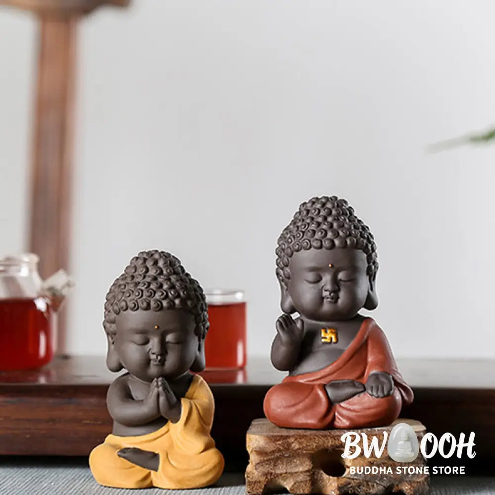 Buddha Stones Small Buddha Serenity Purple Clay Home Desk Decoration - Decorations