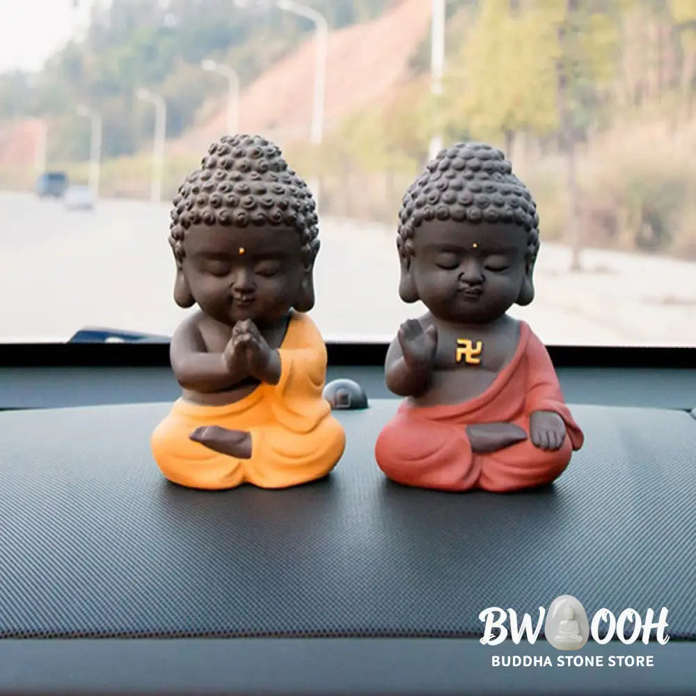 Buddha Stones Small Buddha Serenity Purple Clay Home Desk Decoration - Decorations