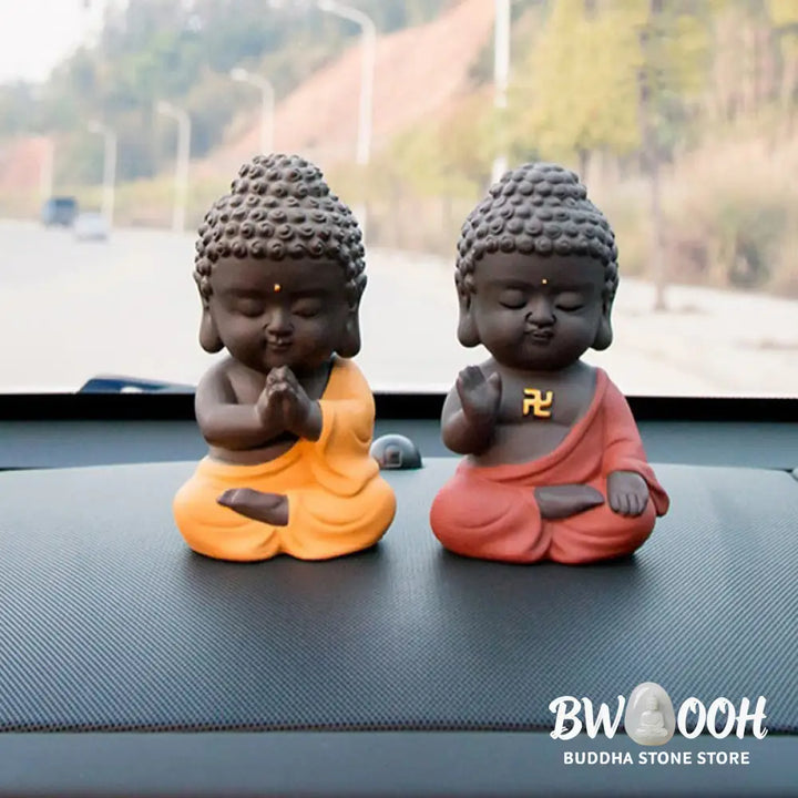 Buddha Stones Small Buddha Serenity Purple Clay Home Desk Decoration - Decorations