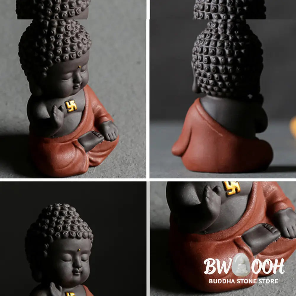 Buddha Stones Small Buddha Serenity Purple Clay Home Desk Decoration - Decorations