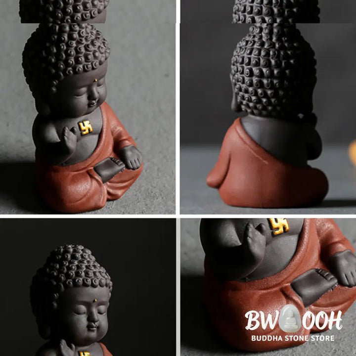 Buddha Stones Small Buddha Serenity Purple Clay Home Desk Decoration - Decorations