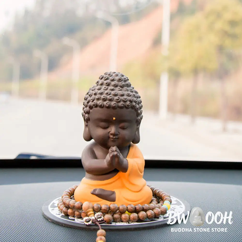 Buddha Stones Small Buddha Serenity Purple Clay Home Desk Decoration - Decorations
