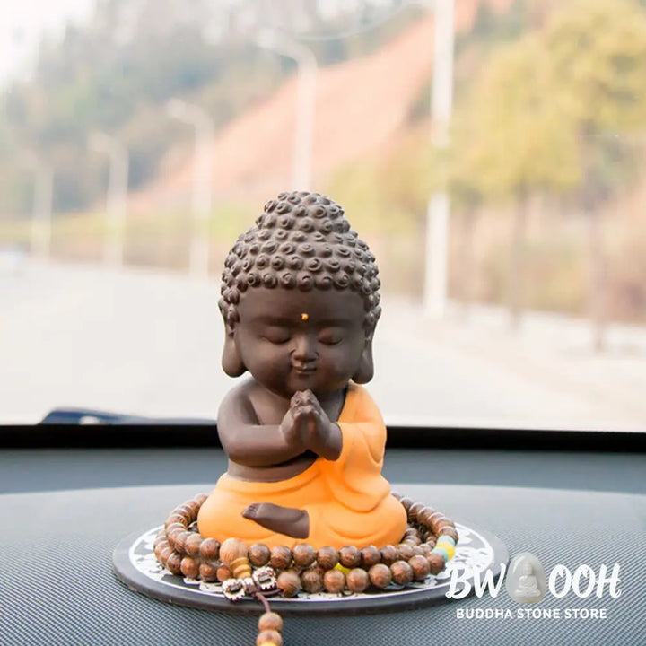 Buddha Stones Small Buddha Serenity Purple Clay Home Desk Decoration - Decorations