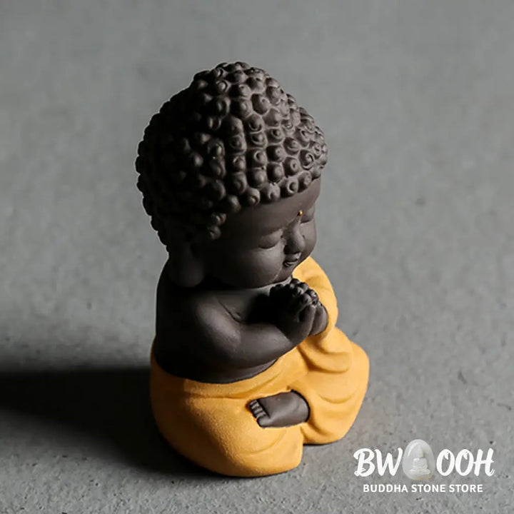 Buddha Stones Small Buddha Serenity Purple Clay Home Desk Decoration - Decorations