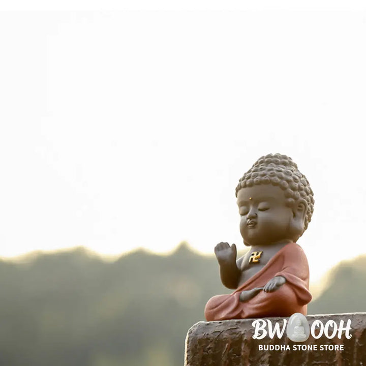 Buddha Stones Small Buddha Serenity Purple Clay Home Desk Decoration - Decorations