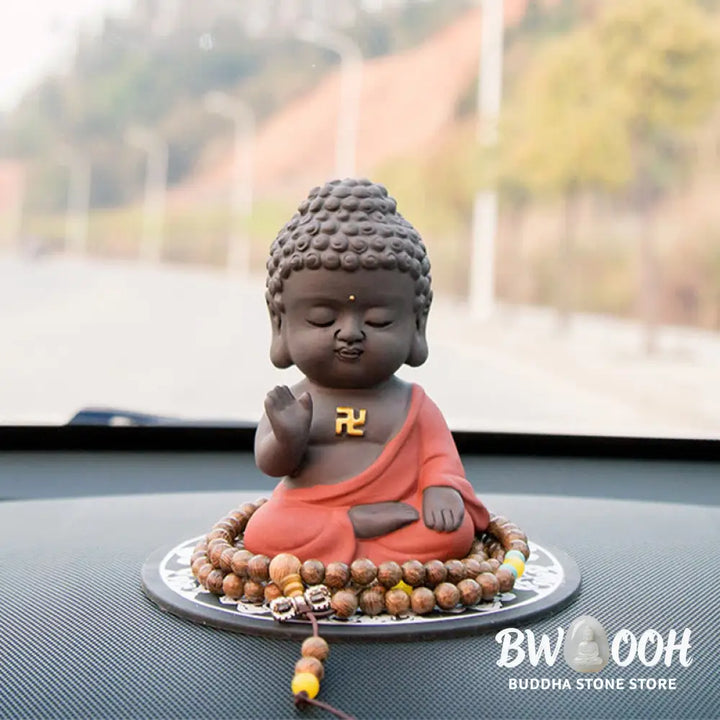 Buddha Stones Small Buddha Serenity Purple Clay Home Desk Decoration - Decorations