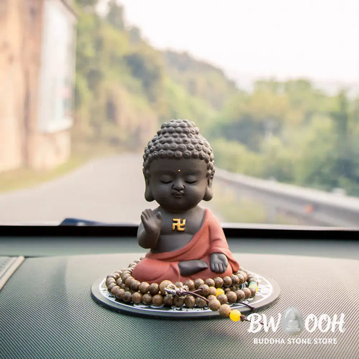 Buddha Stones Small Buddha Serenity Purple Clay Home Desk Decoration - Decorations
