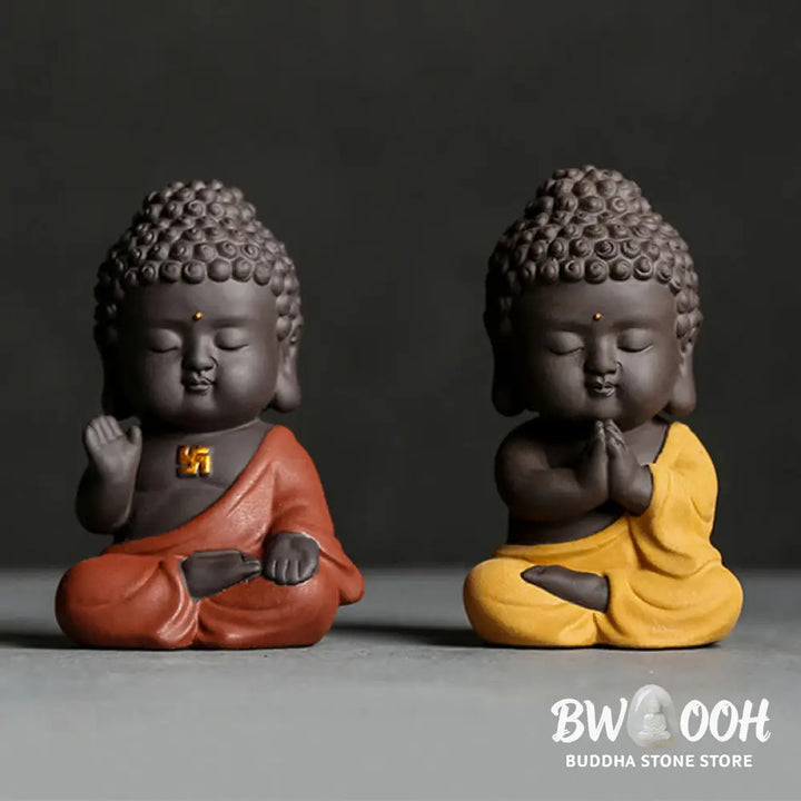 Buddha Stones Small Buddha Serenity Purple Clay Home Desk Decoration - Decorations