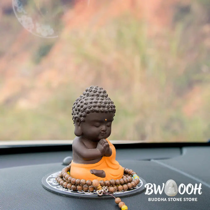Buddha Stones Small Buddha Serenity Purple Clay Home Desk Decoration - Decorations
