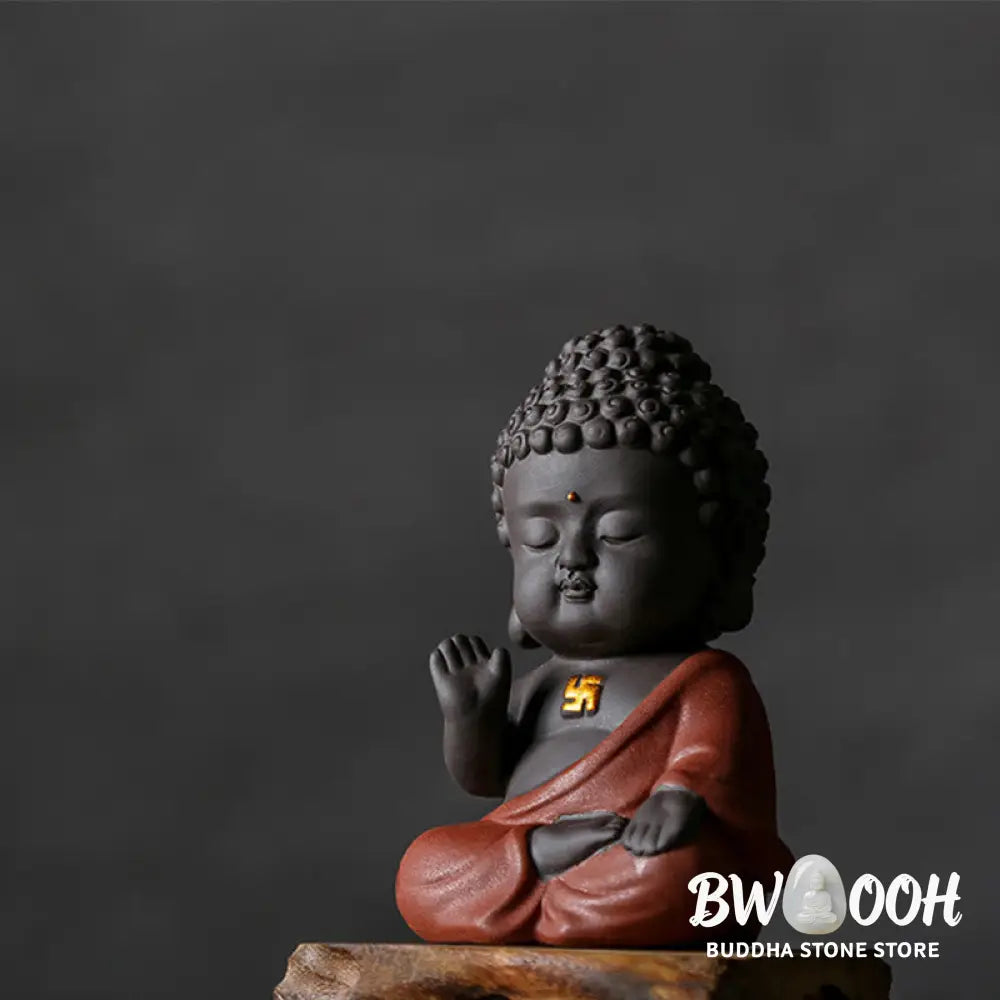 Buddha Stones Small Buddha Serenity Purple Clay Home Desk Decoration - Decorations