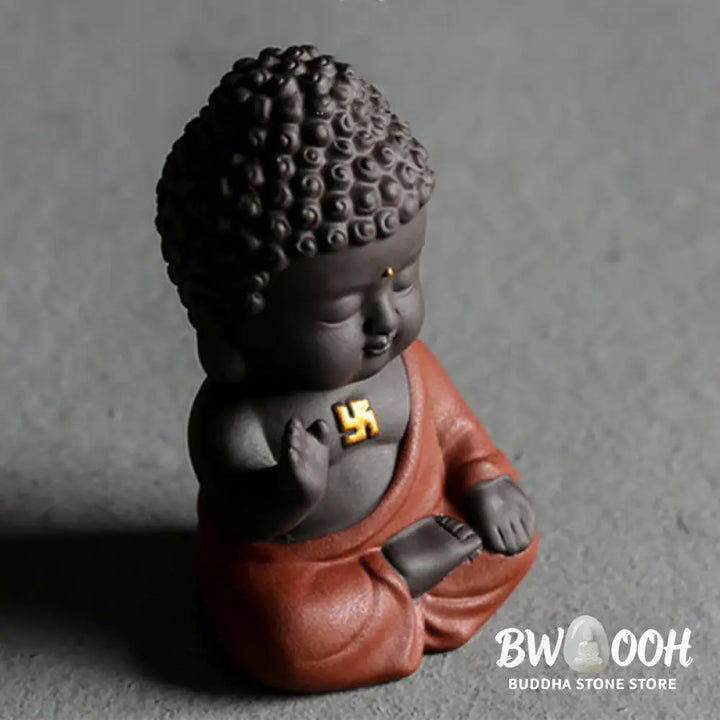 Buddha Stones Small Buddha Serenity Purple Clay Home Desk Decoration - Decorations