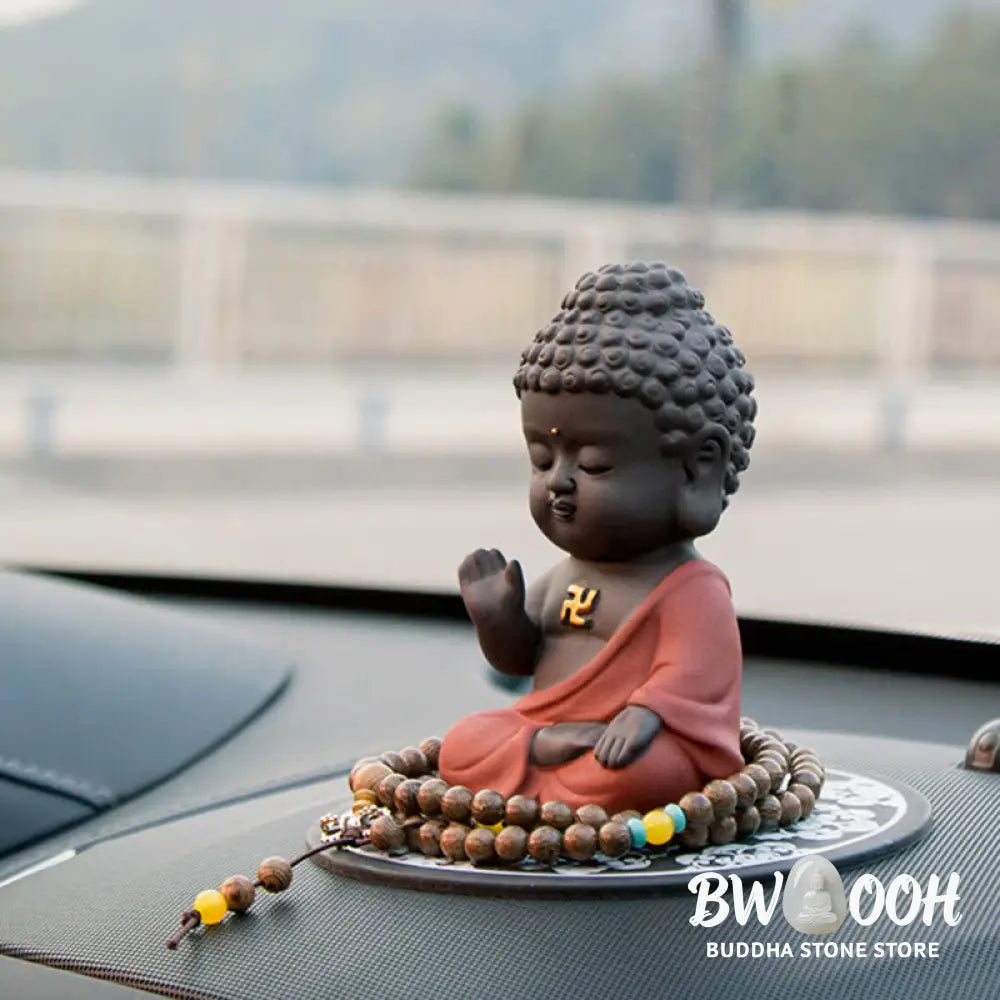 Buddha Stones Small Buddha Serenity Purple Clay Home Desk Decoration - Decorations
