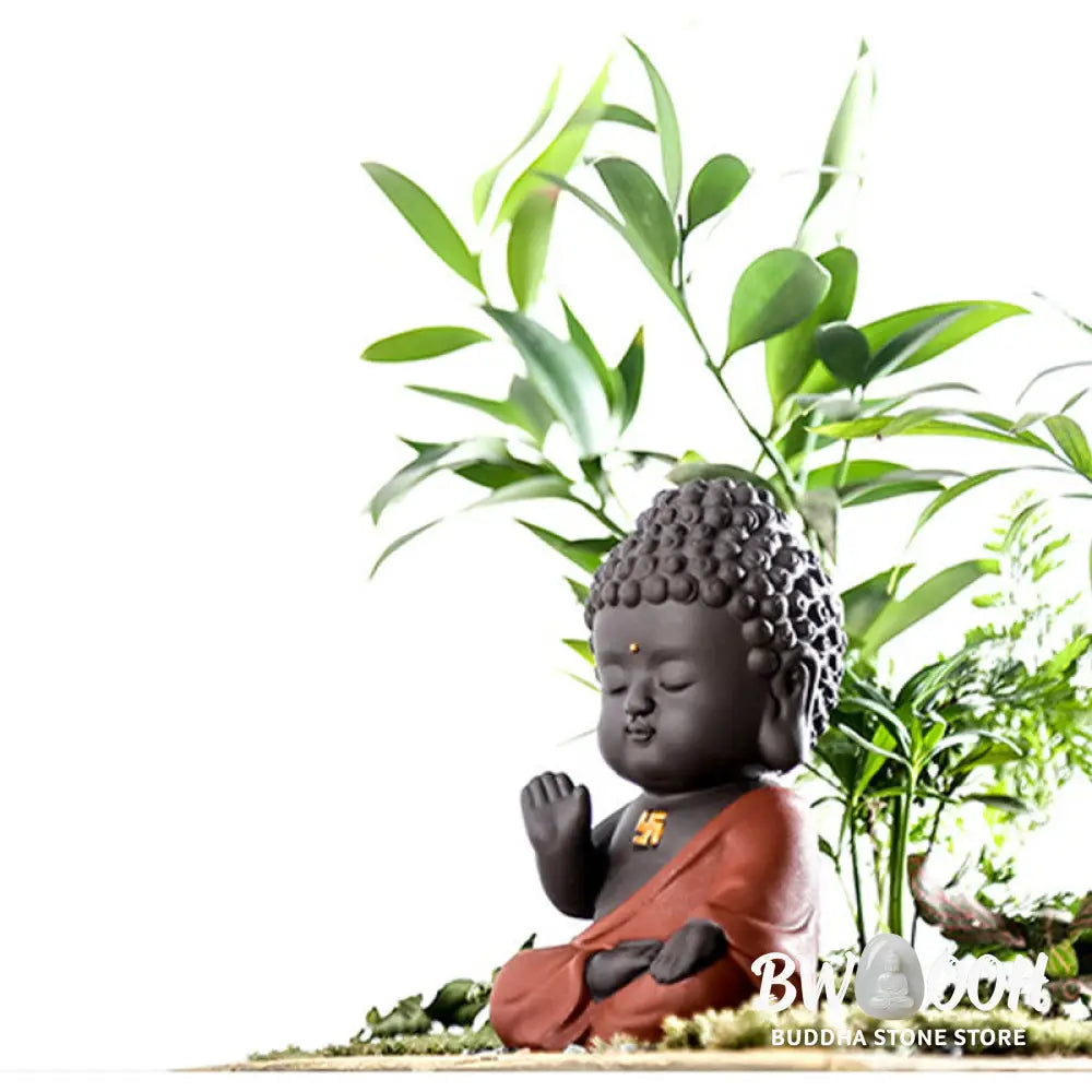 Buddha Stones Small Buddha Serenity Purple Clay Home Desk Decoration - Decorations