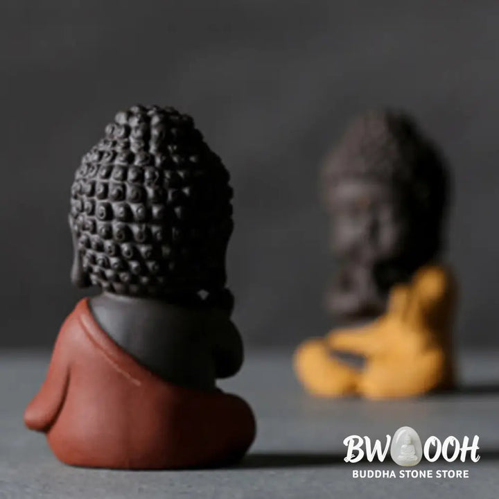 Buddha Stones Small Buddha Serenity Purple Clay Home Desk Decoration - Decorations