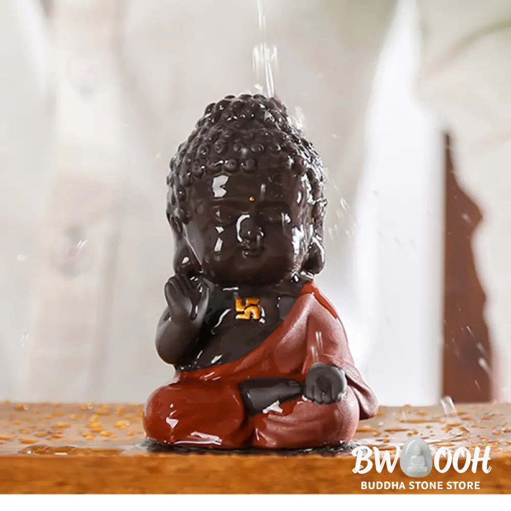 Buddha Stones Small Buddha Serenity Purple Clay Home Desk Decoration - Decorations