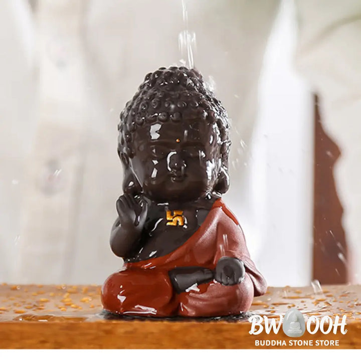 Buddha Stones Small Buddha Serenity Purple Clay Home Desk Decoration - Decorations