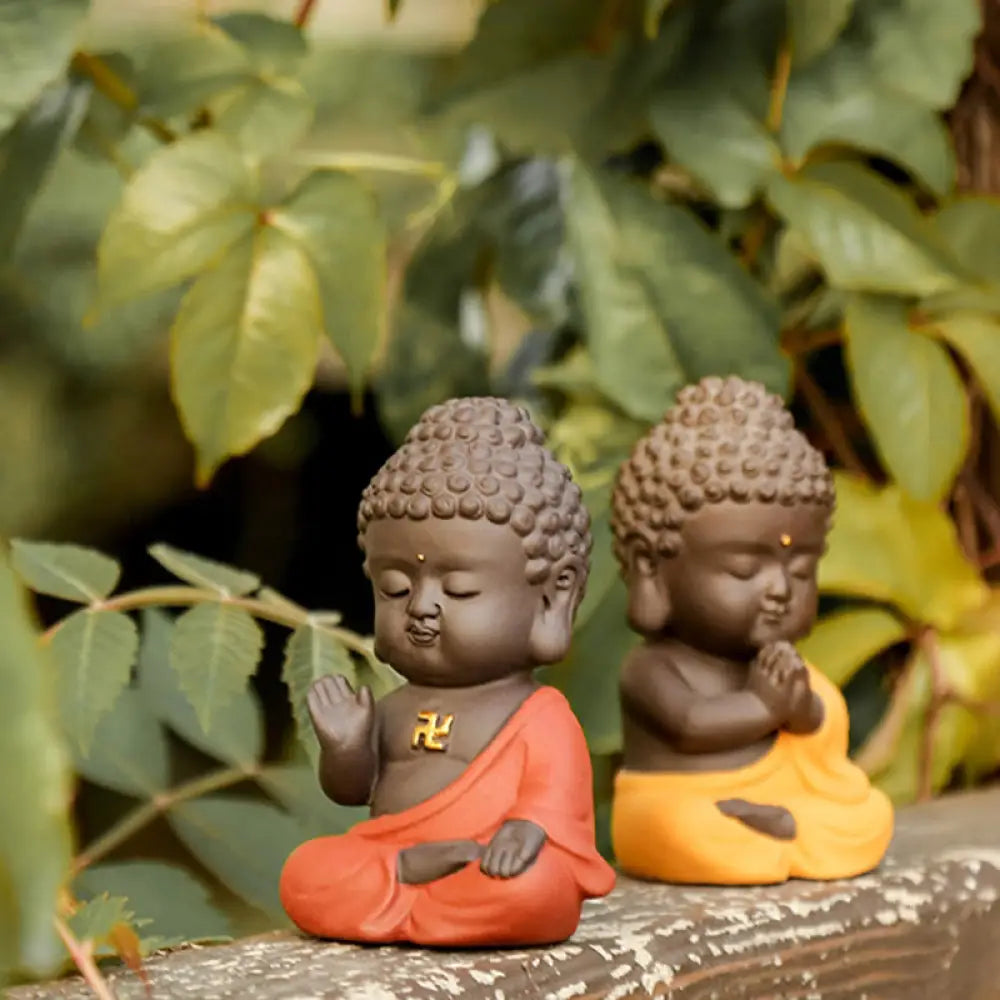 Buddha Stones Small Buddha Serenity Purple Clay Home Desk Decoration - Decorations