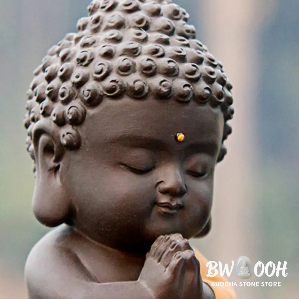 Buddha Stones Small Buddha Serenity Purple Clay Home Desk Decoration - Decorations